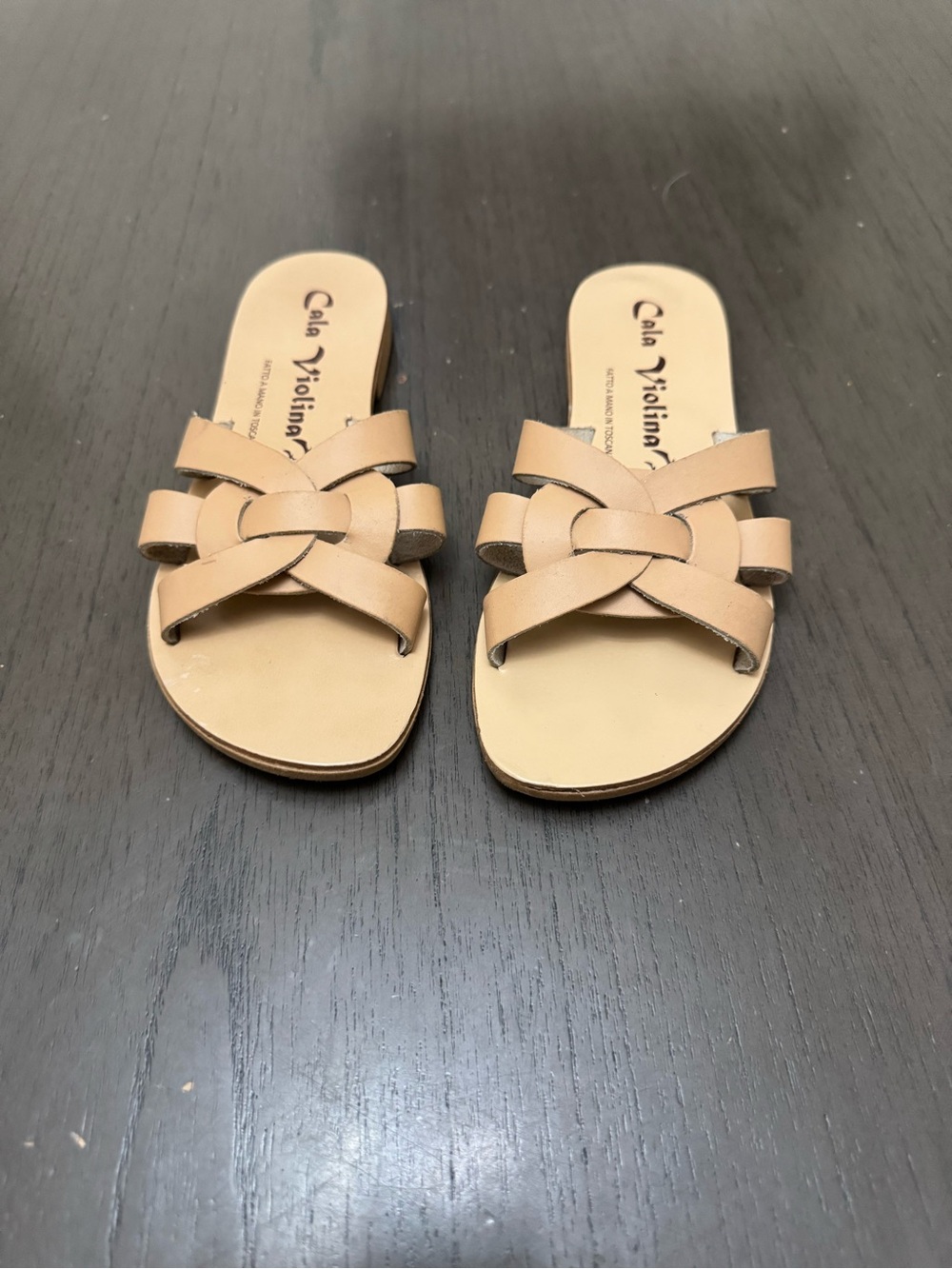 Cala violina -Strap Slide Sandals in Tan - made Italy Women size eu 36 us 5W